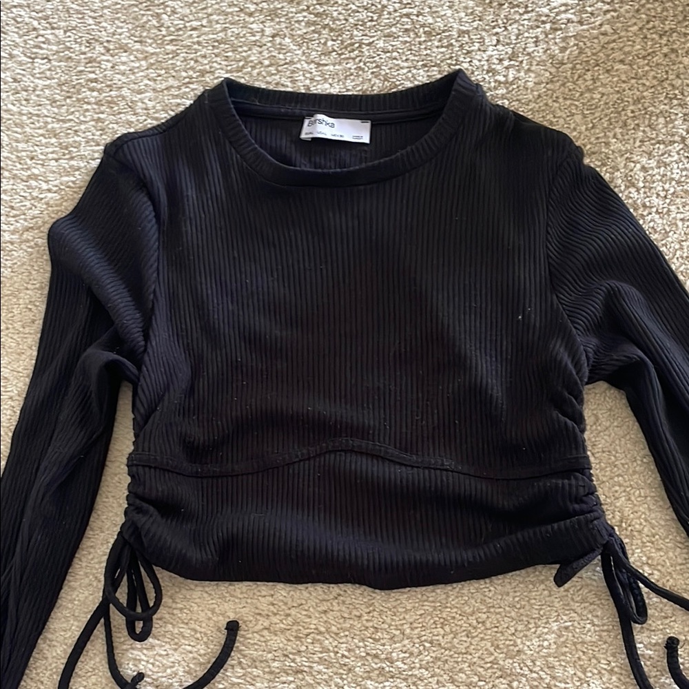 Bershka Black Ruched Crop Sweatshirt
